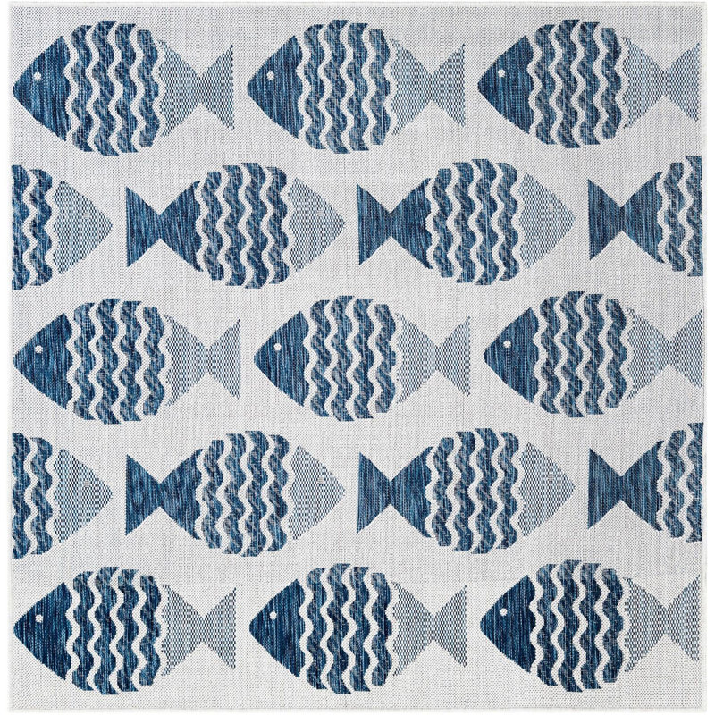 Tapis contemporain bleu marine Daitzman, Carré 5 pi 3 po