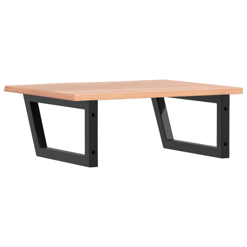 Tablette de lavabo murale en acier et bois de chêne massif, Noir / brun clair, H 0,8 po x l 23,6 po x P 19,7 po