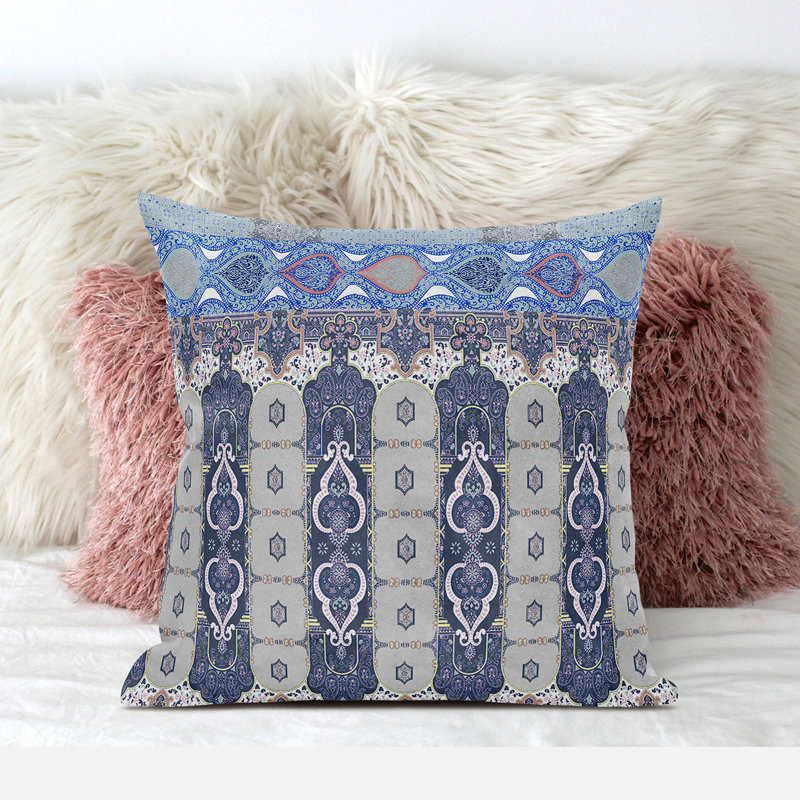 Floral Reversible Throw Pillow, 16" W x 16" H, Blue/Green/Grey