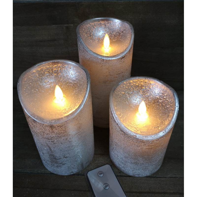 Ensemble de bougies lumineuses à pilier à DEL, H 7 po x l 2 po x P 2 po, Argent argent