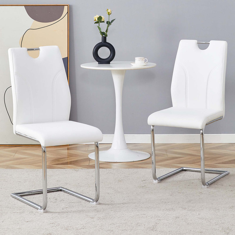 Ensemble de chaises de salle à manger en polyuréthane, 2, Argent argent, Blanc