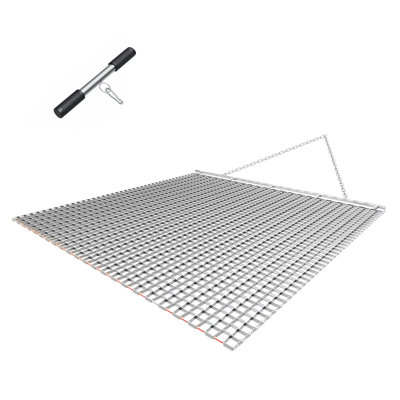 Drag Harrow, 4 X 4 Ft, High-efficiency Chain Harrow Rake, Atvs Utvs Tractors Attachments, Durable Galvanized Steel Mesh Drag Mat With Towing Chain, For Gravel Driveway Ruts Farm Field Leveling