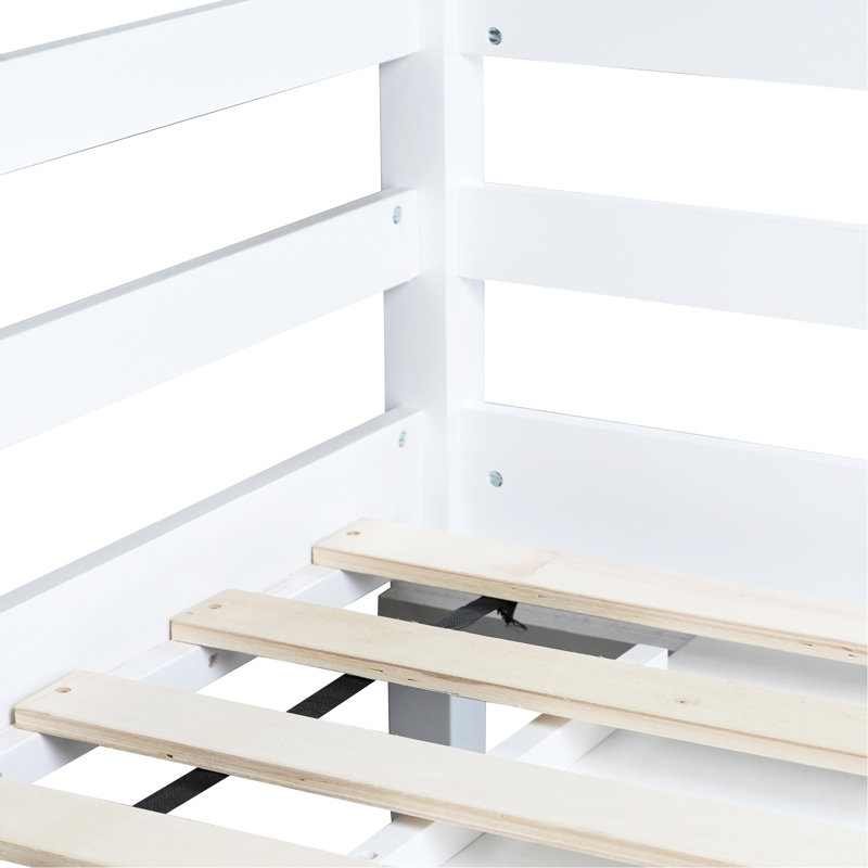 Lit mezzanine simple en bois d'hévéa avec options de rangement et bureau à tiroirs blanc, Blanc