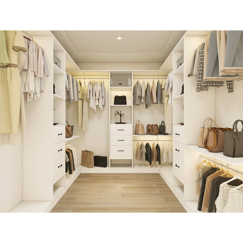 96 Inches Closet System, 8FT Walk In Closet Organizer with 3 Adjustable Shelves & 3 Expandable Hanger Rods & 3 Drawers, Built-In Garment Rack, 96"L x 16"W x 82"H, Load 1000 LBS