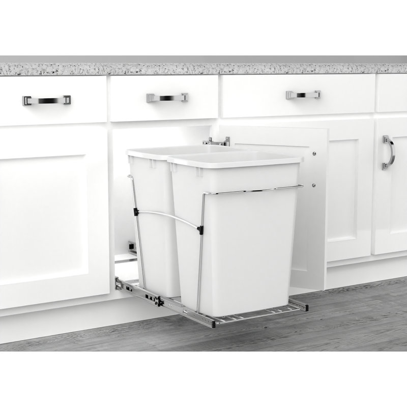 Rev-A-Shelf Double Pullout Trash Can 35 qt. for Kitchen , White, 35 quart