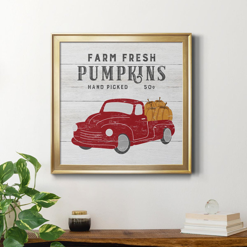 Farm Fresh Pumpkins - Reproduction d'art textuel sur toile encadrée, H 26,5 po x l 26,5 po x P 1,5 po, Or