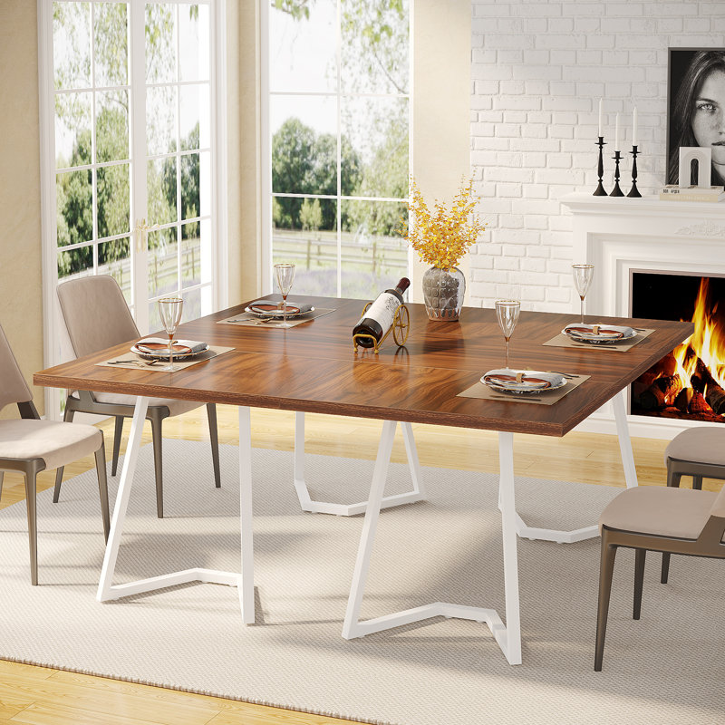 Unfinished Metal Base Dining Table, Brown, White