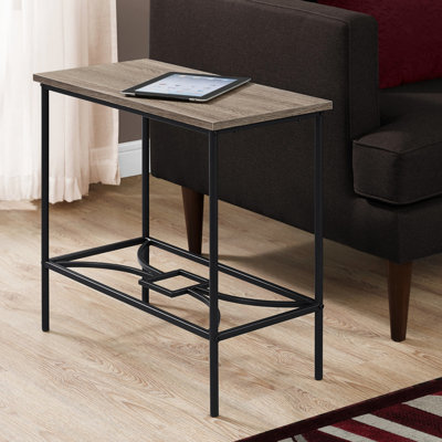 Table d'appoint, côté, bout, étroit, petit, 2 niveaux, salon, chambre à coucher, stratifié brun, métal noir, contemporain, moderne