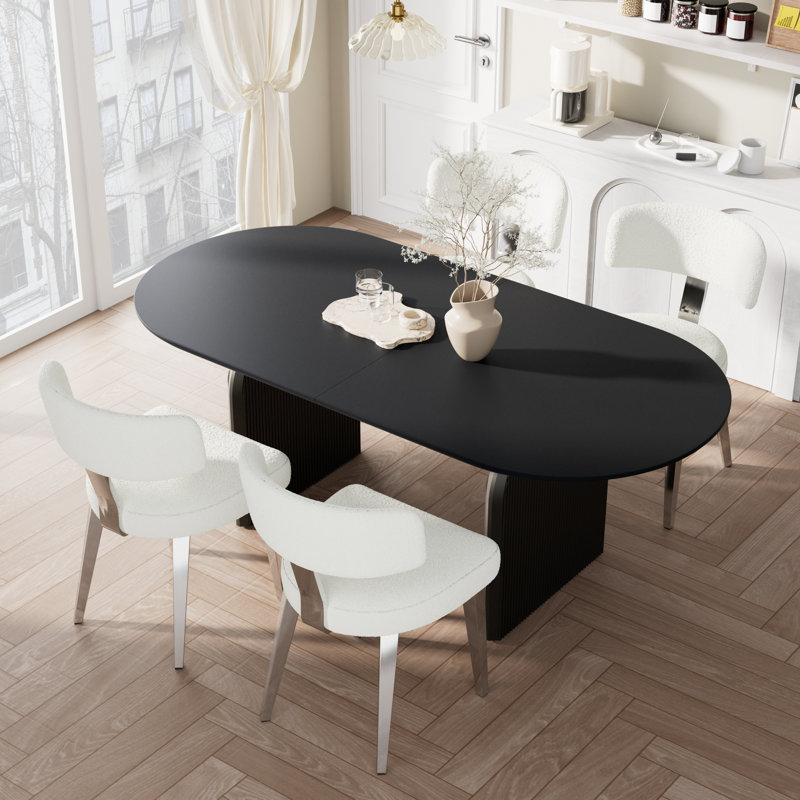 Ensemble de table de salle à manger ovale, 5 pièces (table, 4 chaises), Noir / blanc