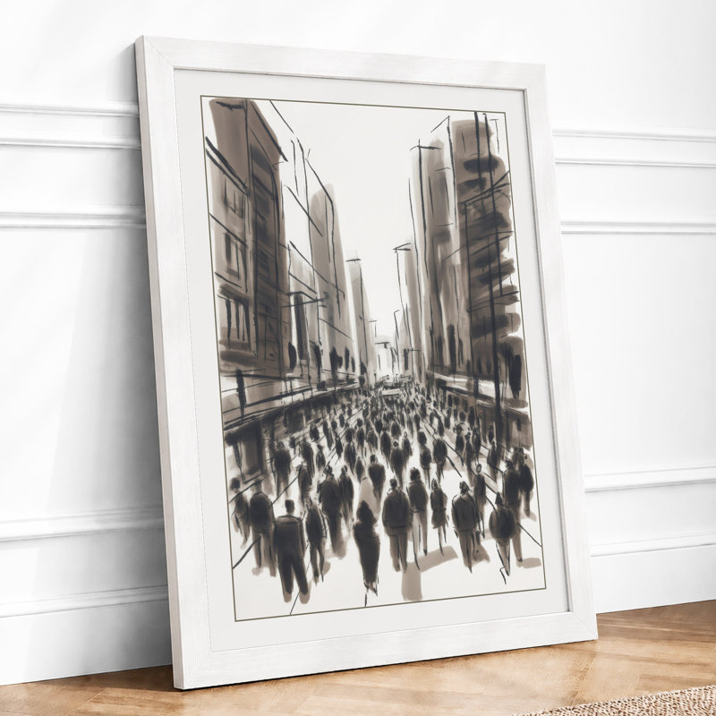 City Crowds Modern - Framed Print, A2 - 59.4 x 42.0 cm, White