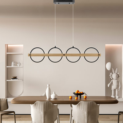 4 Circles Satin Black & Wood Chandelier