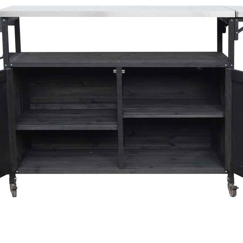 Chariot de cuisine pliable pour îlot de cuisine pour l'extérieur, Noir