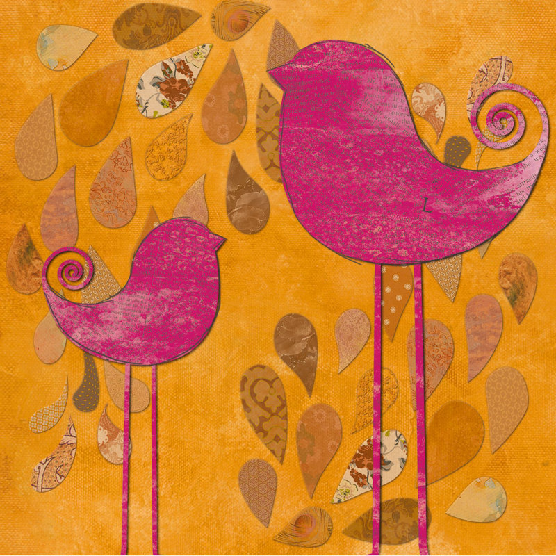 Pink Birds - Wrapped Canvas Painting, 30cm H x 30cm W x 3.8cm D