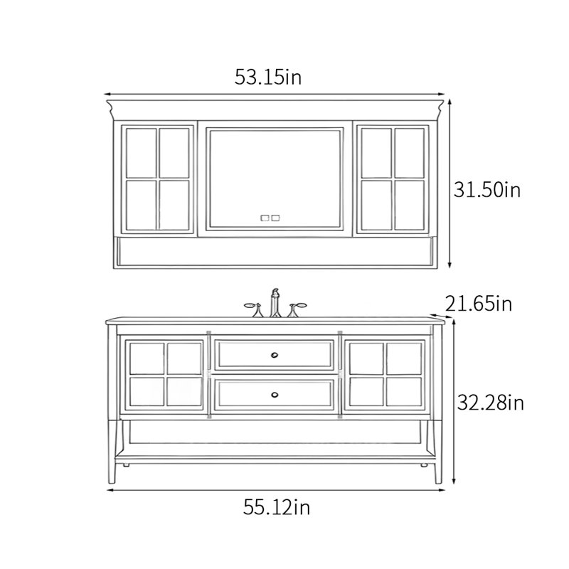 Armoire de salle de bain American Light, H 32,28 po x l 55,12 po x P 21,65 po, Noir