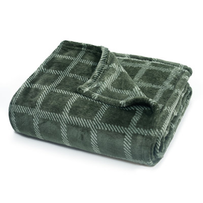 Fleece Throw Blanket - 50X60 Inch - Modern Dash Windowpane Design - Soft Warmth - Green