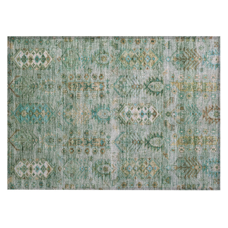 Machine Washable Indoor/Outdoor Xhevrie Sage Rug, Rectangle 1'8" x 2'6"