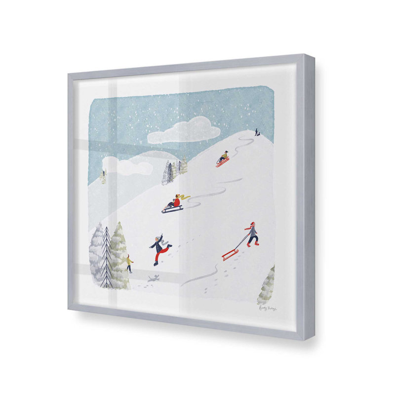 Impression d'aventure en traîneau d'hiver, Cadre simple en chrome poli, bois massif, H 13,75 po x l 13,75 po