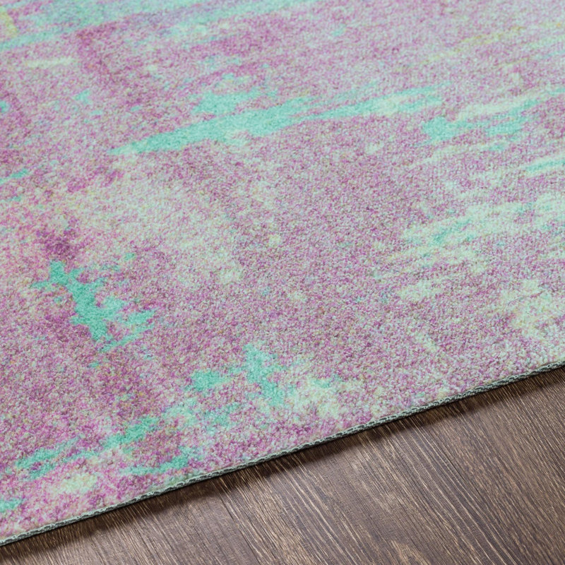 Tapis bleu / mauve à motif abstrait tissé à la machine Bevin, Rectangle 8 pi x 10 pi