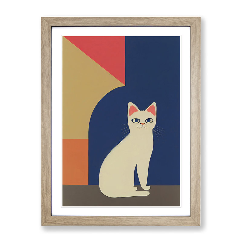 Clever Cat - Single Picture Frame Print, 34cm H x 25cm W x 2cm D, Oak