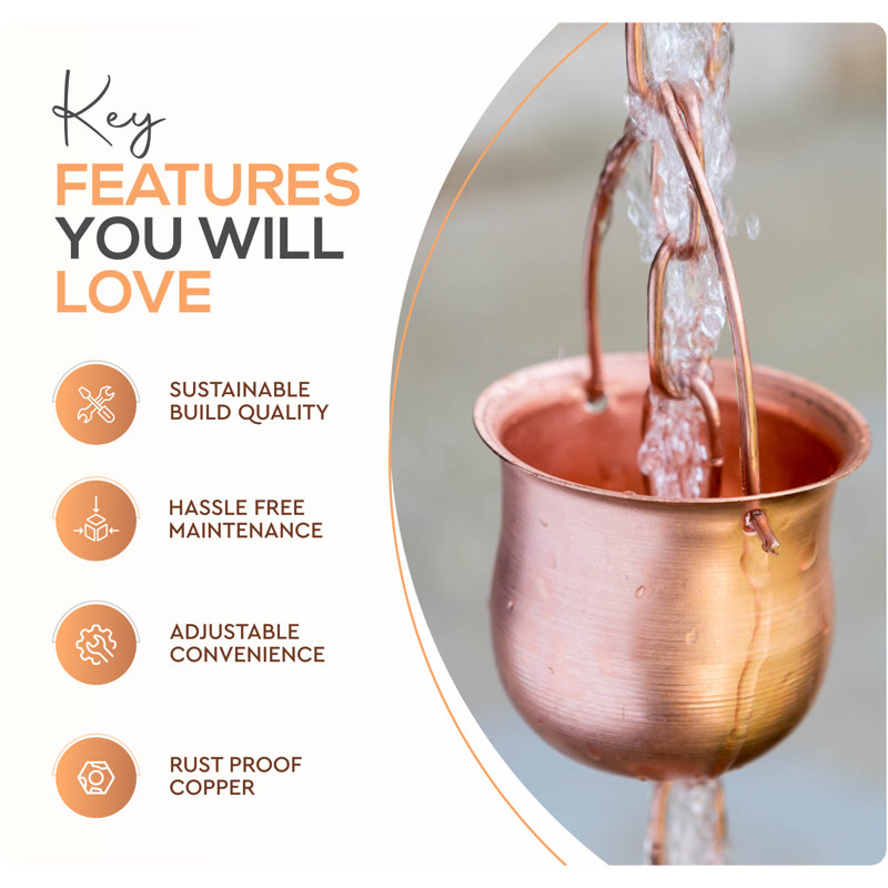 Marrgon Marrgon Copper Rain Chain with Pot Style Cups for Gutter Downspout Replacement