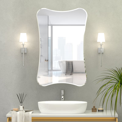 Ayyat 50 Wx 76 H cm Curved Frameless Mirror Cabinet, 3 Shelf Wall Mounted Bathroom Cabinet