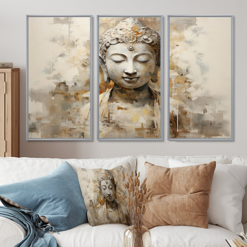Ensemble d'art mural «bouddhisme» Tivona, H 28 po x l 36 po, Silver Floater Framed