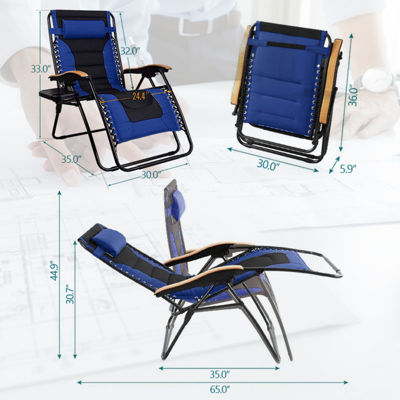 Chaise rembourrée inclinable zéro gravité avec coussin, Bleu foncé