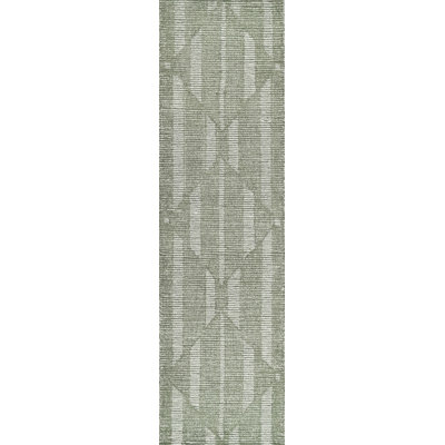 Hazen Hand Tufted Wool Geometric Area Rug in Green