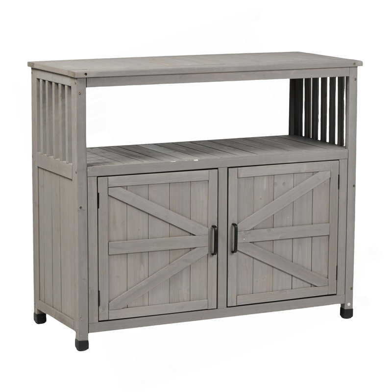 Ensemble de table de bar en bois avec rangement, buffet pour armoire d'extérieur et d'intérieur, Gris