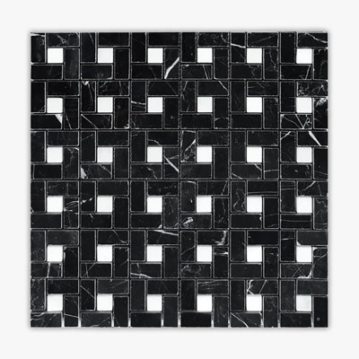 Nero Marquina and Dolomiti Pinwheel 12" x 12" Marble Pinwheel Mosaic Wall & Floor Tile