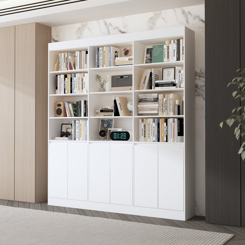 78.7''H X 71'' W Bookcase With 3-Cabinet And 4-Layer Shelf, White