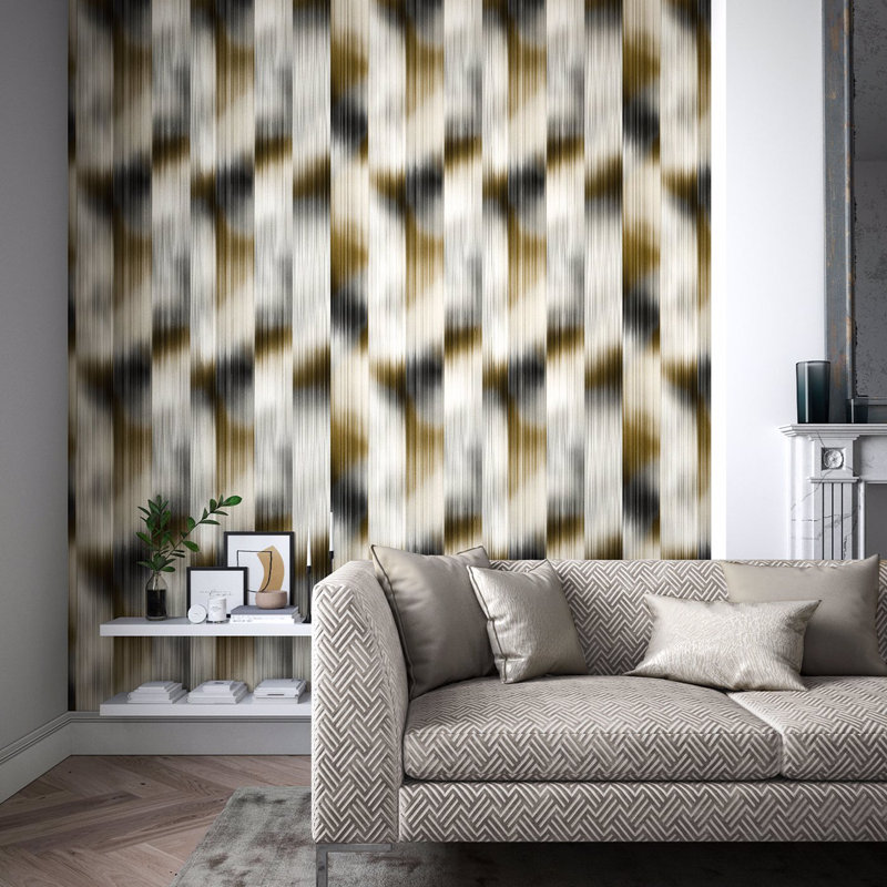 Oscillation Ikat Vinyl Wallpaper Roll, Tobacco/Slate
