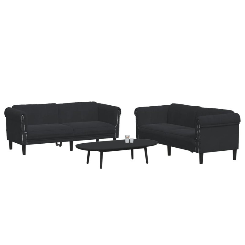 Ensemble de canapé Vidaxl en velours noir, contreplaqué, grand bois durable