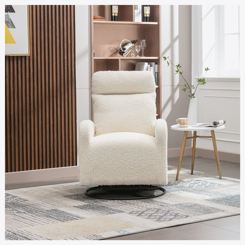 Upholstered Swivel Glider Rocking Chair, White Teddy