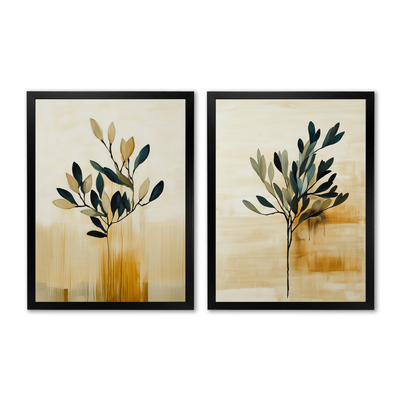 Murmures d'olivier en anthracite III - Tableau encadré olive en 2 pièces, 32" H x 48" W, Black Picture Framed