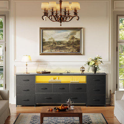 63 Inch TV Stand for 65, 70 Inch TV, 11 Drawer Long Dresser with Power Outlets and LED Lights