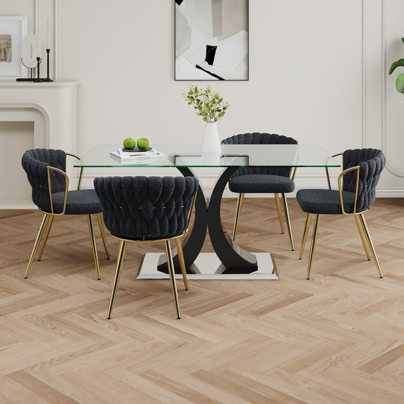 Table de salle à manger en verre de style moderne, 5 pièces: table, 4 chaises