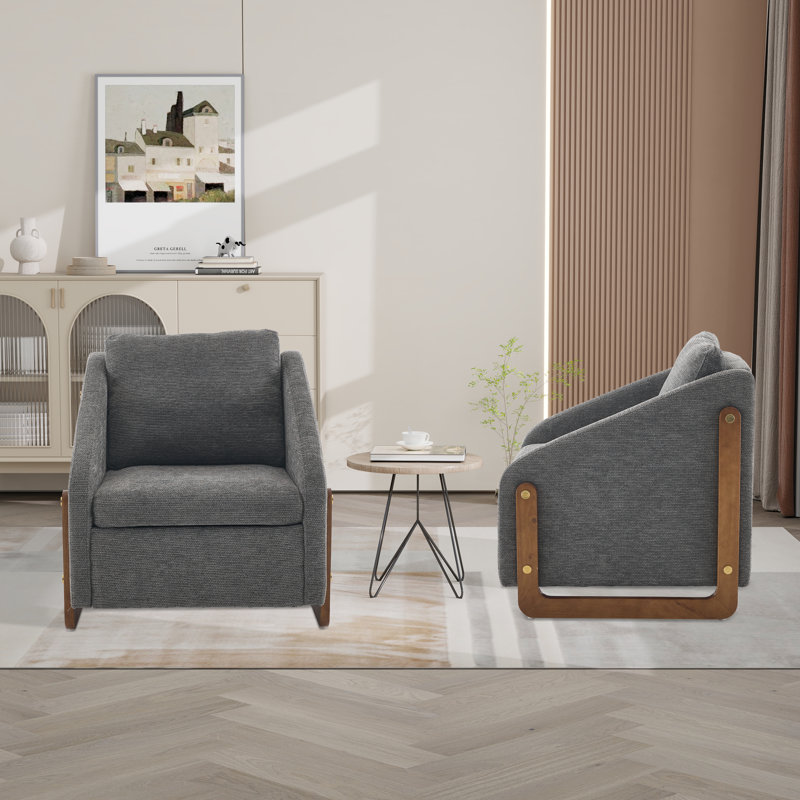 Fauteuil d'appoint rembourré avec base en bois (ensemble de 2), Gris chenille