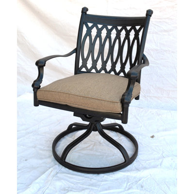 Lebrun Swivel Patio Dining Armchair with Cushion by Fleur De Lis Living