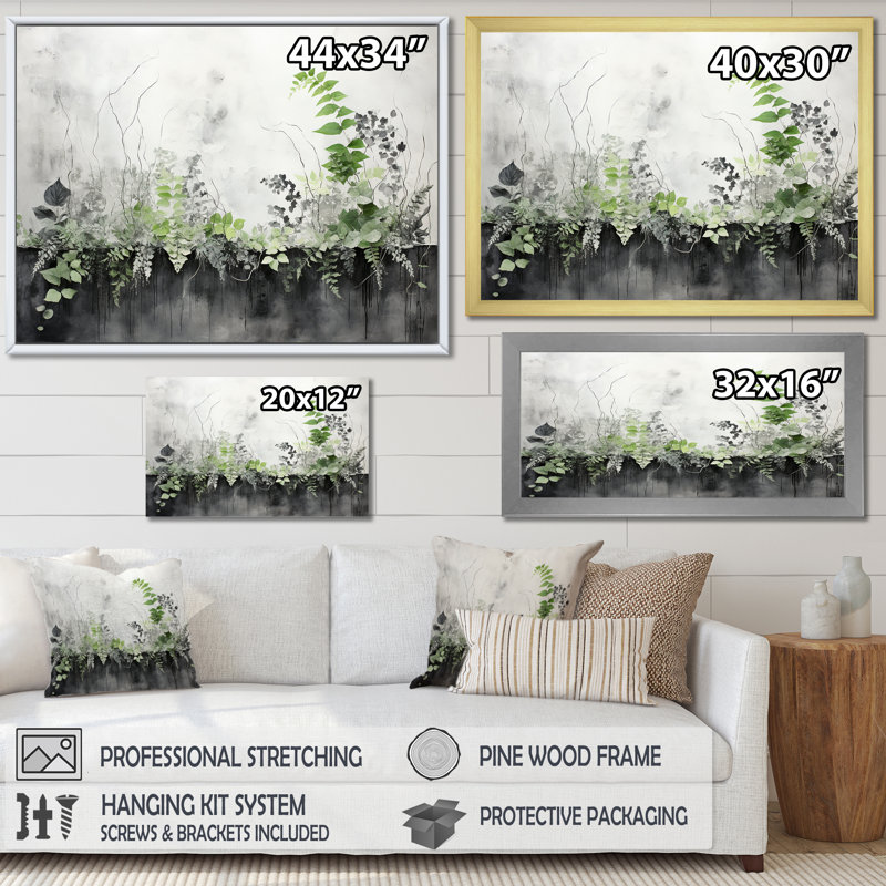 «Green Minimalisme Botanical Serenity - Plants», art mural, Toile tendue, H 30 po x l 40 po x P 1,5 po