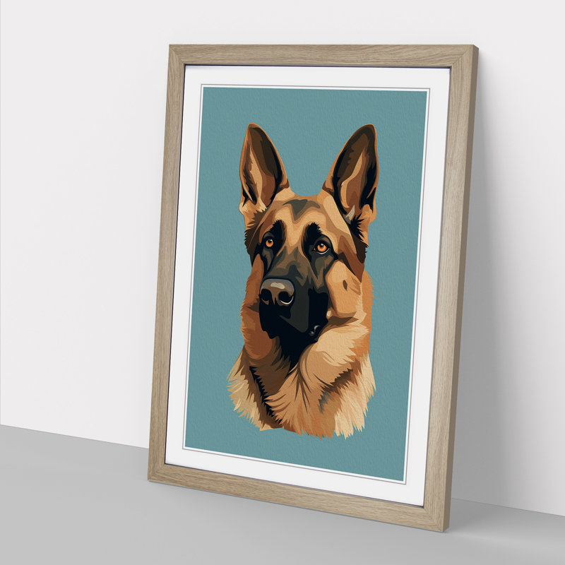 German Shepherd Minimalism - Framed Print, 64cm H x 46cm W, Oak Framed
