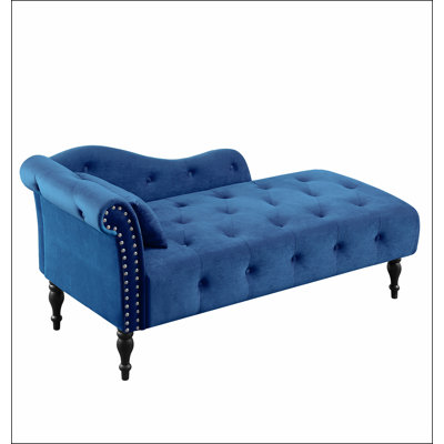 Aijia 60.6" Velvet Chaise Lounge Buttons Tufted Nailhead Trimmed Solid Wood Legs with 1 Pillow by House of Hampton