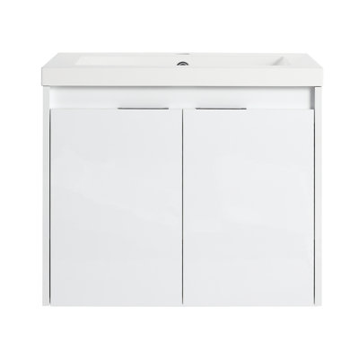 Meuble-lavabo 24 po avec lavabo en résine, 2 portes à fermeture douce, montage flottant, blanc brillant - contreplaqué