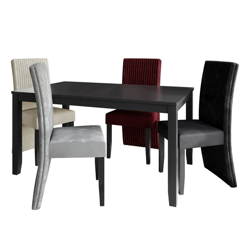 Nadjah Corduroy 5-Pieces Dining Set With 4 Corduroy Fabric Chairs And 59" L Rectangular Table