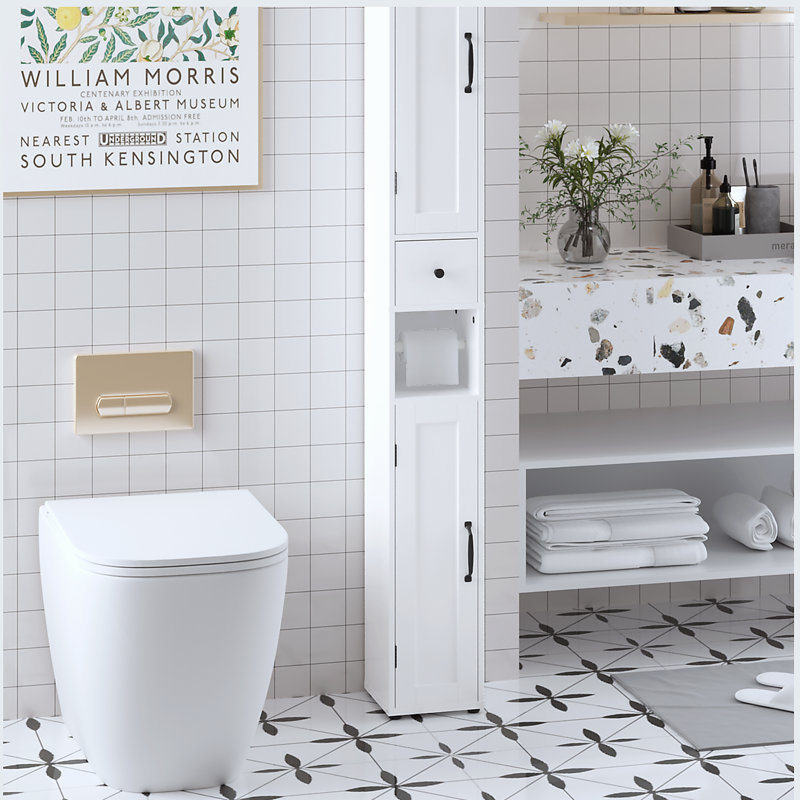67.51" Tall Bathroom Storage Cabinet with Adjustable Shelves, Slim 2 Doors Cabinet with Open compartments