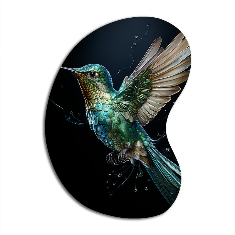 Colibri noir sarcelle Aérien Grace - forme unique colibri en métal, sculpture murale asymétrique en métal, H 31 po x l 22 po