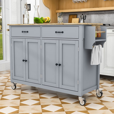 Zanay 54.5" Kitchen Island Cart with Solid Wood Top, Locking Wheels and Storage Cabinets
