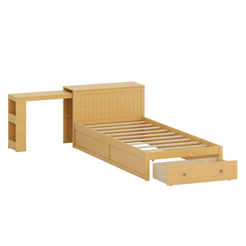 Lit plateforme avec bureau intégré et rangement pour les chambres modernes, Natural