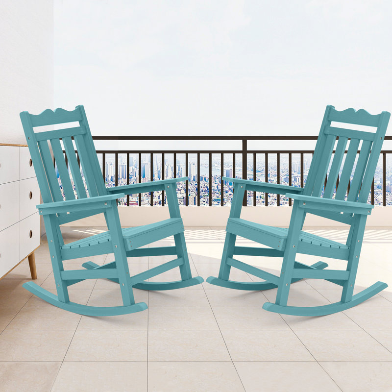 Chaise Adirondack berçante en plastique Anick, Bleu