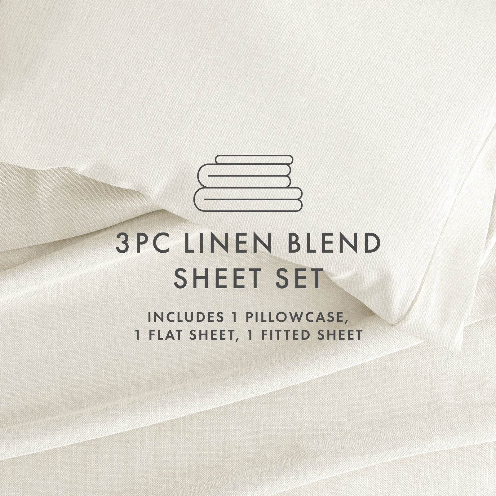 Linen Blend Sheet Set, Gray, Twin Sheet Set + Fitted Sheet + 1 Pillowcase